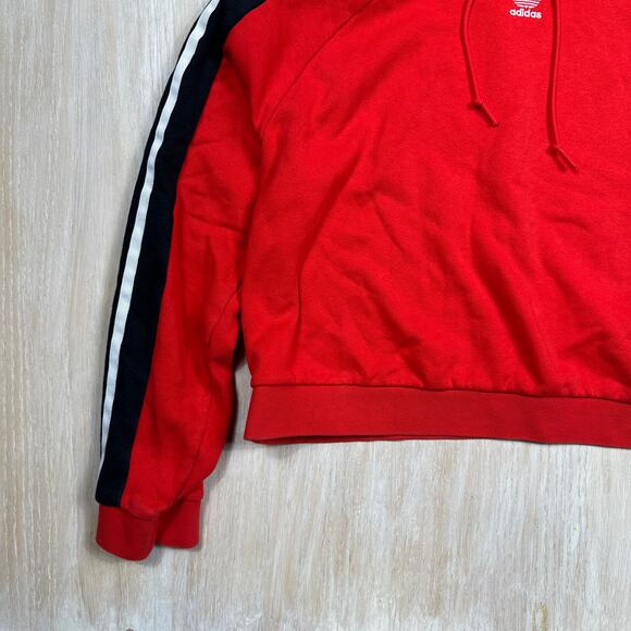 Adidas Red Hoodie Pullover Cropped Stripe Sleeve Leoflage Trefoil Sweater Large - Picture 5 of 15